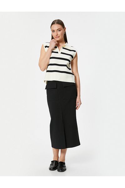 Koton Polo Neck Striped Sleeveless Knitwear Sweater