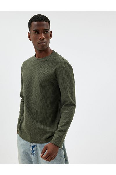 Koton Crew Neck - Textured Cotton Blend Sweater