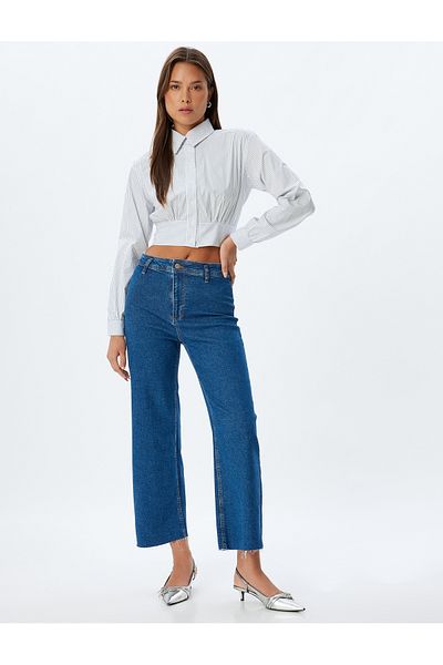 Koton Jeans mit normaler Taille und kurzem Bein – Culotte-Jeans mit geknöpfter Tasche