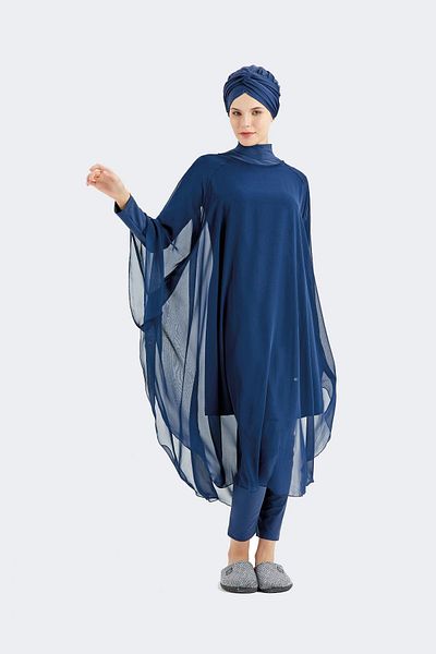 C&City Chiffon Poncho Pareo Strandkleid C14307 Marineblau
