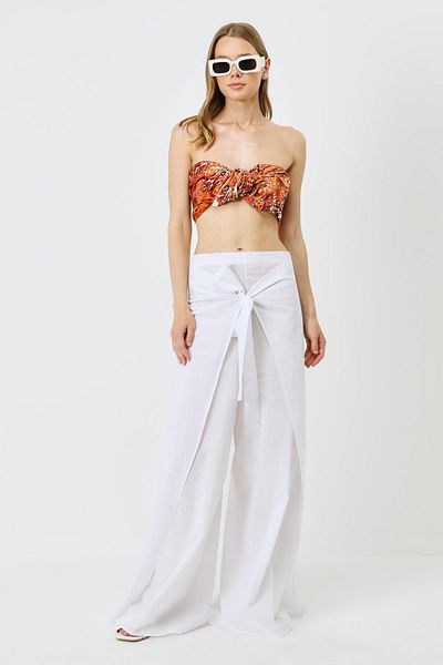 C&City Weiße Pareo-Hose für Damen – Taillengürtel, Modell 9078