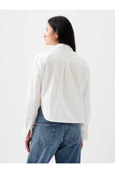 GAP Kadın Kırık Beyaz Çiçek Motifli Crop Gömlek