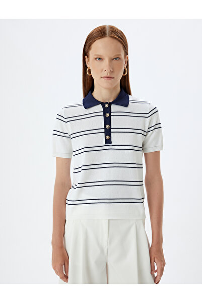 Koton Pulover tricotat cu gât polo cu nasturi aurii - mânecă scurtă