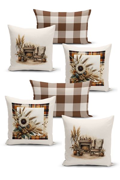 Bertille Home Φθινοπωρινή σειρά - Σετ μαξιλαριών ριχτάρι 6 τεμαχίων με ψηφιακή εκτύπωση διπλής όψης (Φθινόπωρο αποκριών)