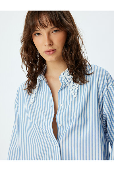 Koton Cămașă oversize cu guler din dantelă cu mânecă lungă