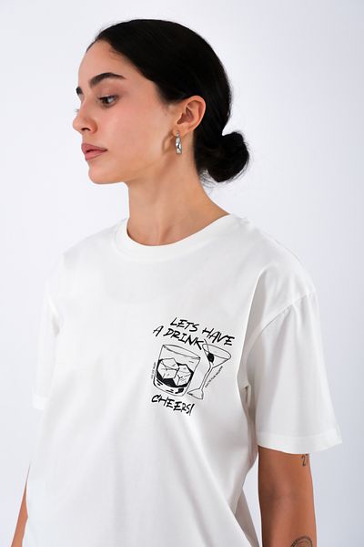 Coredra Tricou Cheers pentru damă Relaxed Fit - Ecru