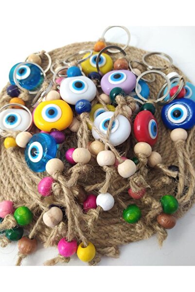 Hd Marketim سلسلة مفاتيح خرز عين الشر 10 قطع طاردة للعين الشريرة مصنوعة يدويًا من الخوص الملون المطرز بالعين الشريرة