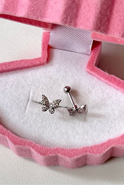 CERENY.CO Mini Taşlı Kelebek Piercing Cerrahi Çelik