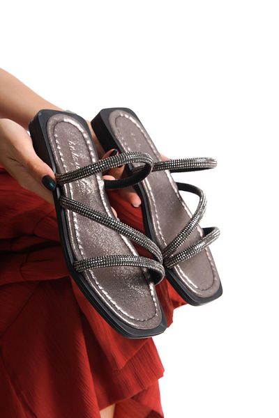 ARTI ARTI AYAKKABI MIA026-1602 Stoned Platinum Daily Women's Holiday Slippers