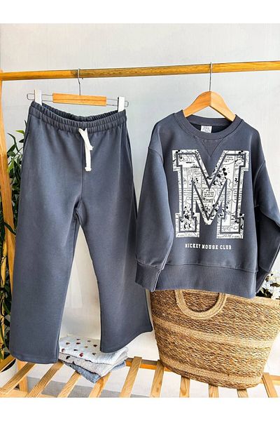 Baby Babyaden m - Mickey Patterned Cotton Lettered 3 Thread Non-Rated Girl's Tracksuit Set