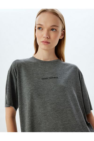 Koton Oversize Slogan Printed Crew Neck Sports T-Shirt