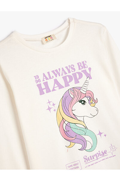 Koton Μακρυμάνικο βαμβακερό μπλουζάκι μονόκερο - Crew neck