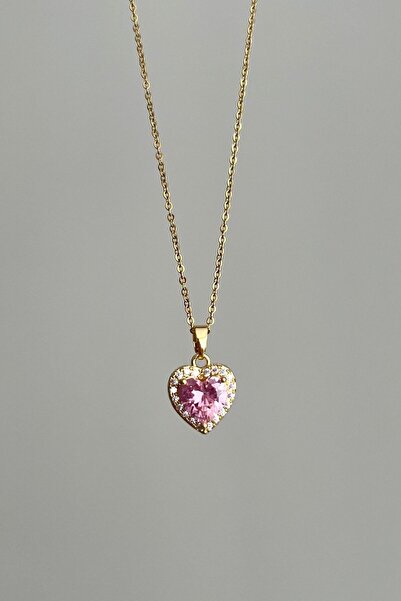 Ceren قلادة سوليتير على شكل قلب وردي| الصلب