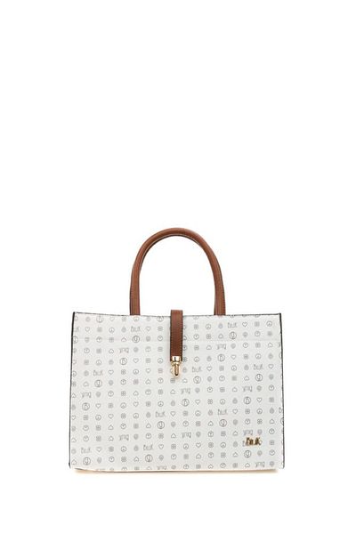 Bilik Deri Geantă de umăr pentru femei Monogram White-tan Sym 517-mn