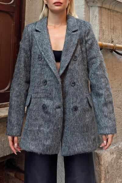 Swist Γυναικείο σακάκι με γένια με διπλό στήθος που κλείνει με κουμπιά