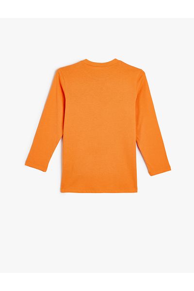 Koton Football Themed Printed Cotton T-shirt - Long Sleeve, Crew Neck