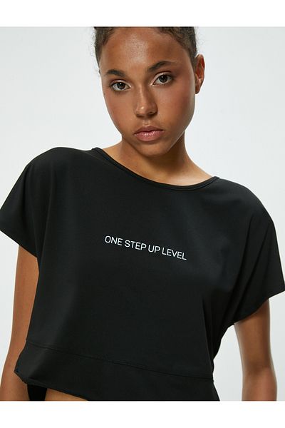 Koton Tricou crop cu gât cu slogan imprimat