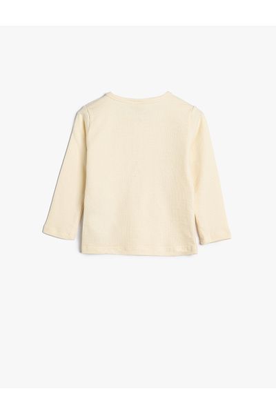 Koton Cotton Long Sleeve Crew Neck T-Shirt - Textured and Button Detailed