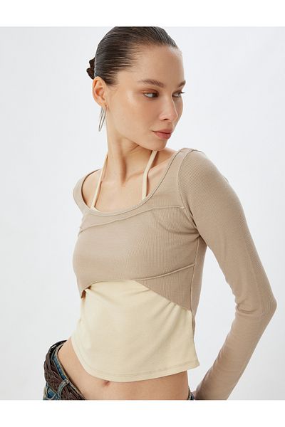 Koton Crew Neck Slim Fit Long Sleeve T-Shirt - Window Detail