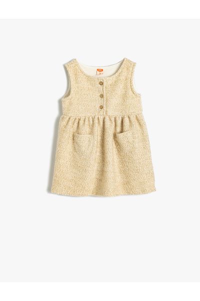 Koton Crew Neck and Button Detailed Pocket Sleeveless Dress