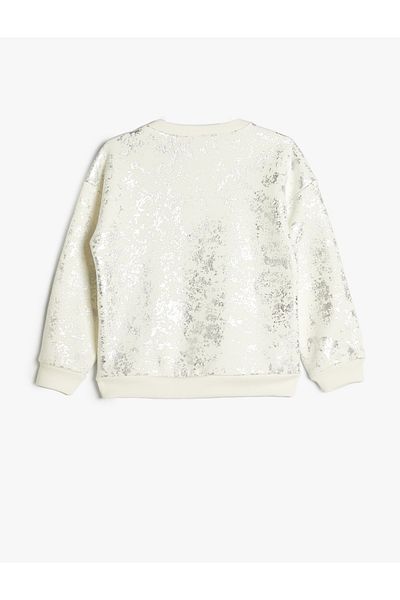 Koton Shiny Printed Long Sleeve Raster Sweatshirt - Crew Neck
