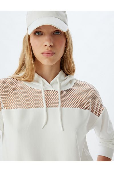 Koton Hooded Mesh Detailed Oversize Sweatshirt - Long Sleeve