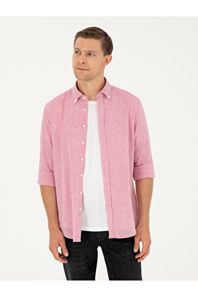 Cacharel Kırmızı Slim Fit Keten Karışımlı Gömlek 50266184-VR030