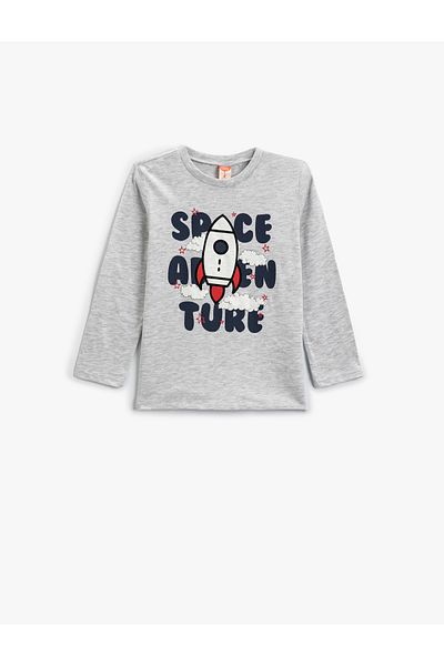 Koton Space Themed Crew Neck Long Sleeve T-Shirt