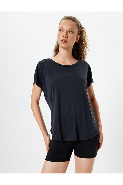 Koton Slogan Printed Bat Sleeve Modal Fabric Sports T-Shirt