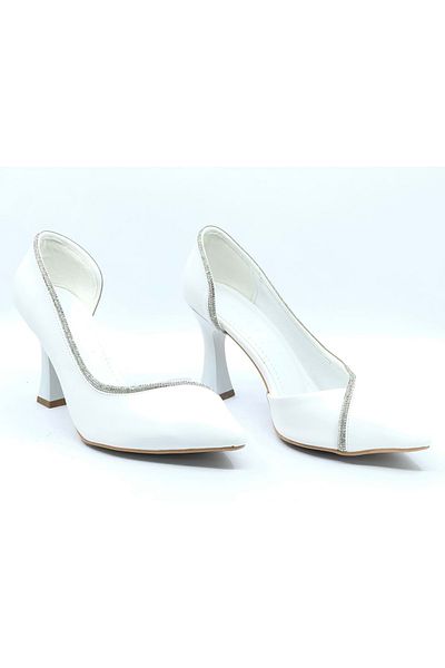 KCMN Pantofi cu toc Feles Goblet Stone Stiletto din satin alb