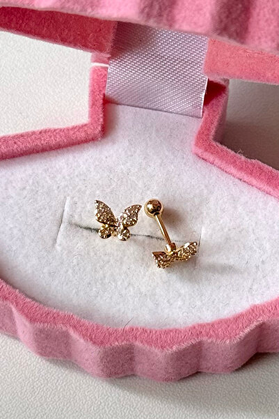 CERENY.CO Mini Taşlı Kelebek Piercing Cerrahi Çelik