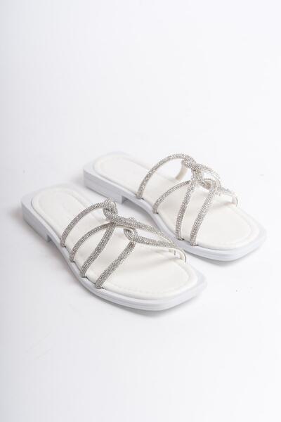 ARTI ARTI AYAKKABI MIA026-1601 Daily Women's Stoned White Holiday Slippers