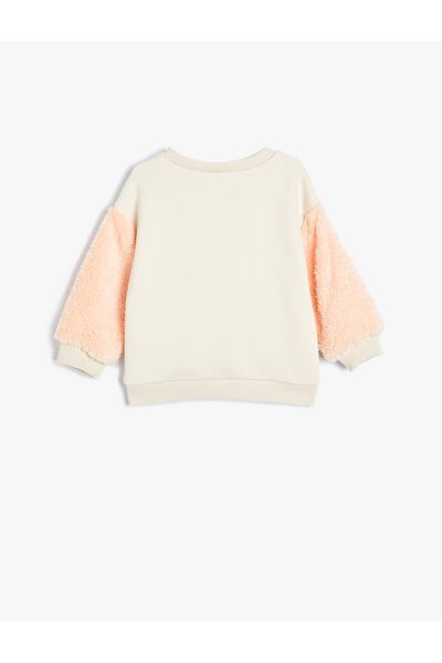 Koton Crew Neck Penguin Sweatshirt - Plush Detail, Long Sleeve, Raster