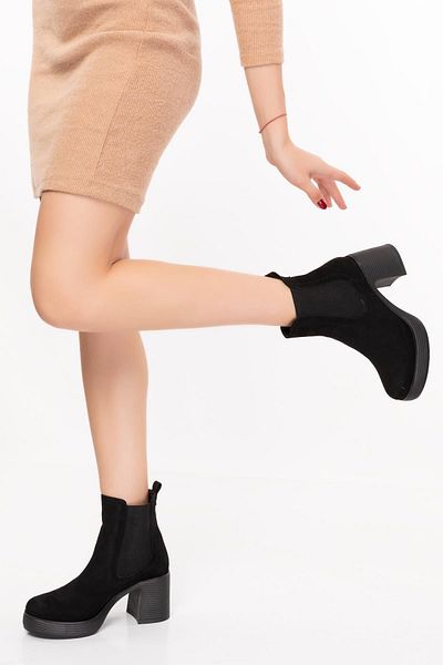 ARTI ARTI AYAKKABI Plus-Plus006-0151-S Cizme cu toc cu platformă din piele intoarsa neagra