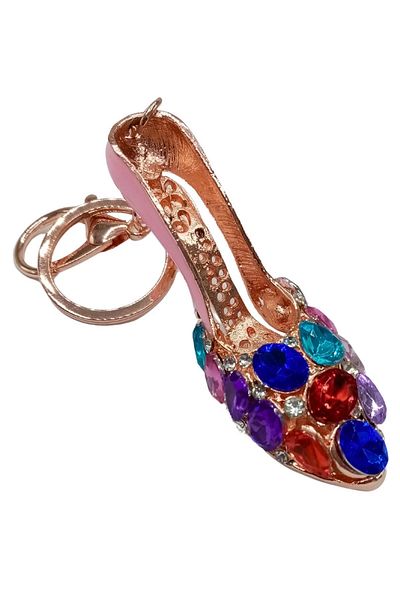 Dünyadan Hediyeler Pink Crystal Stone Keychain Heeled Shoes - No.5
