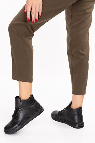 ARTI ARTI AYAKKABI Plus-Plus001-1303 Γνήσιες Δερμάτινες Ορθοπεδικές Γυναικείες Μαύρες Μπότες με κορδόνια