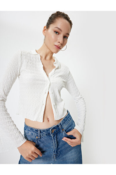 Koton Long Sleeve Textured Buttoned Shirt Collar T-Shirt Wrinkled