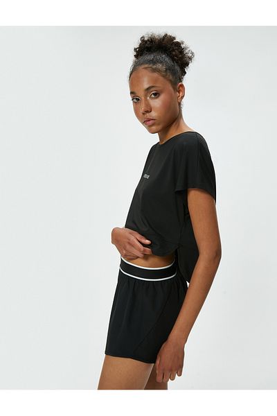 Koton Tricou crop cu gât cu slogan imprimat