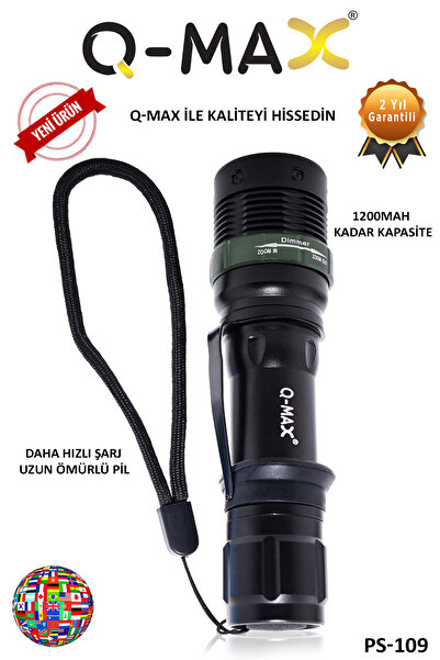 Calido Elektronik El Feneri 500 Lümen Yüksek Işık Profesyonel Şarjlı Zoom Uzu...