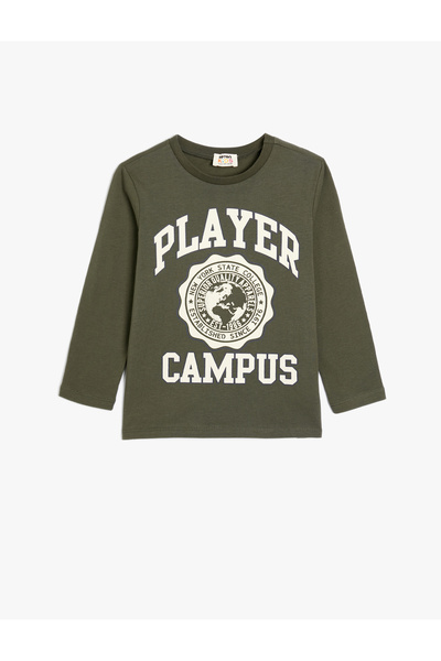 Koton Tişört Kolej Baskılı Uzun Kollu Bisiklet Yaka Pamuklu