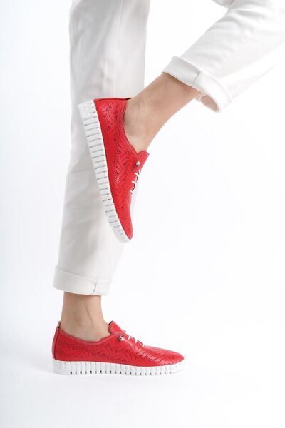 ARTI ARTI AYAKKABI Orthopedic Genuine Leather Red Women's Shoes - Very Soft, Sensitive Skin Plus-Plus014-ALK054