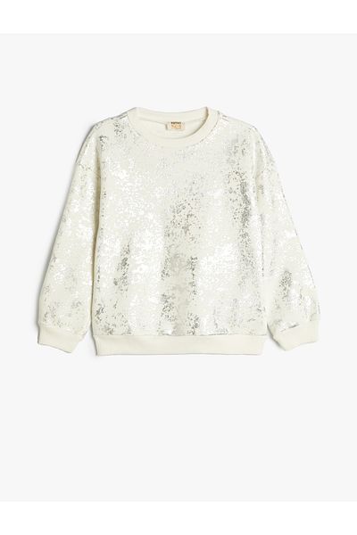 Koton Shiny Printed Long Sleeve Raster Sweatshirt - Crew Neck
