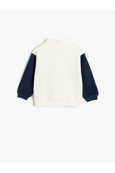 Koton PrintedSweatshirtwith Stand Collar and Half Zip