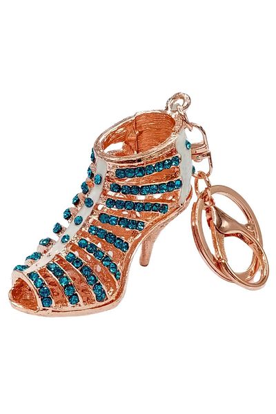 Dünyadan Hediyeler Blue Keychain Crystal Stone Heeled Shoes - No.2