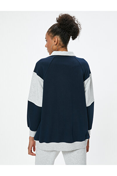 Koton Oversize mikina s pololímečkem College s potištěným knoflíkem