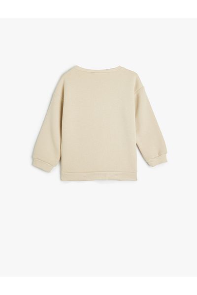 Koton Crew Neck Long Sleeve Raised Cotton Blend Sweatshirt