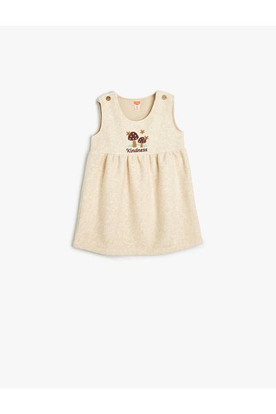 Koton Button Detailed Mushroom Embroidered Sling Dress