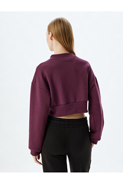 Koton Oversize Crop φούτερ - Φερμουάρ, στρογγυλή λαιμόκοψη, ράστερ