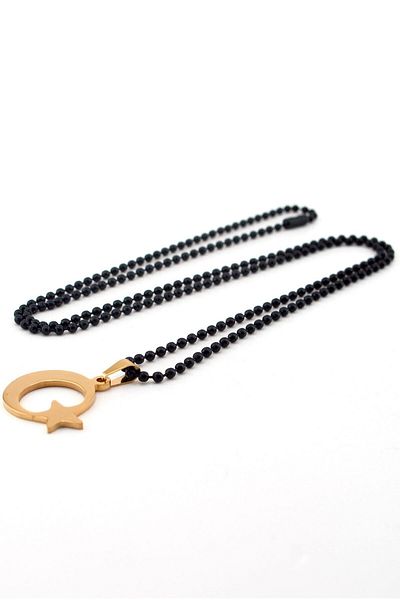 Solfera Men's Moon Star Turkish Flag Yellow Steel Necklace K891