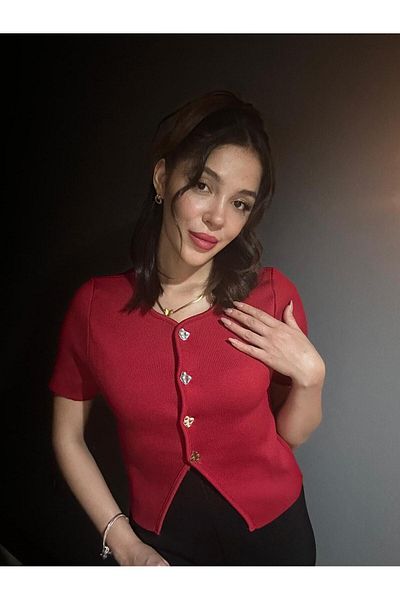 sajarsln Red Knitwear Vest with Gold Button Detail
